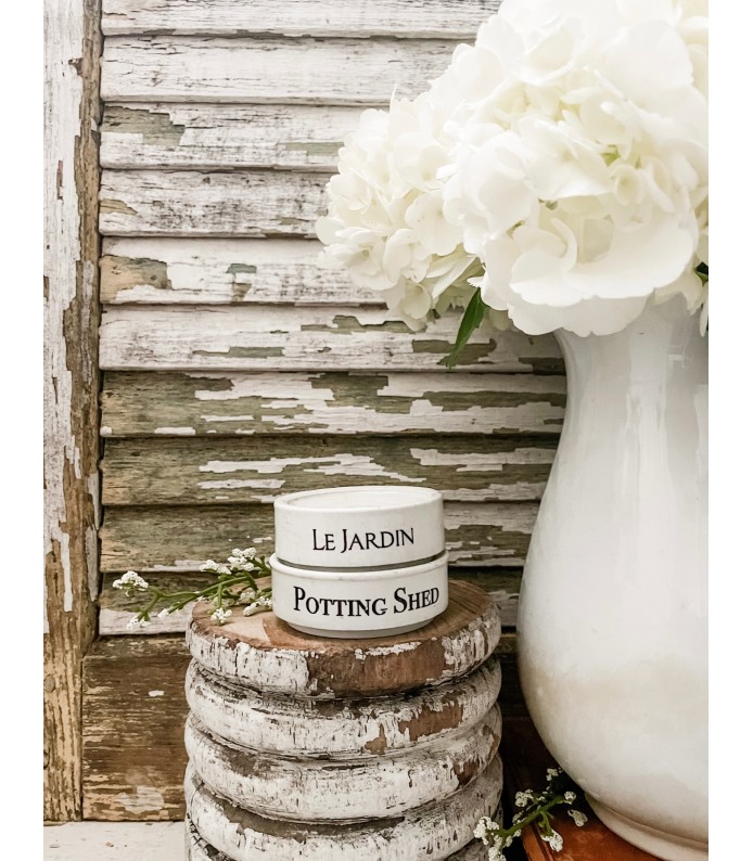 Antique English Ironstone Riser stack of 2 w/ Le Jardin, Potting Shed  transfers - LTD